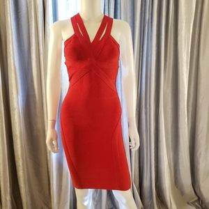 Bebe Red Hot Bandage Backless Midi Dress